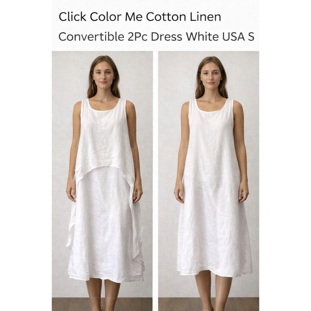 Click Color Me Cotton Convertible Linen 2Pc Dress White USA S
